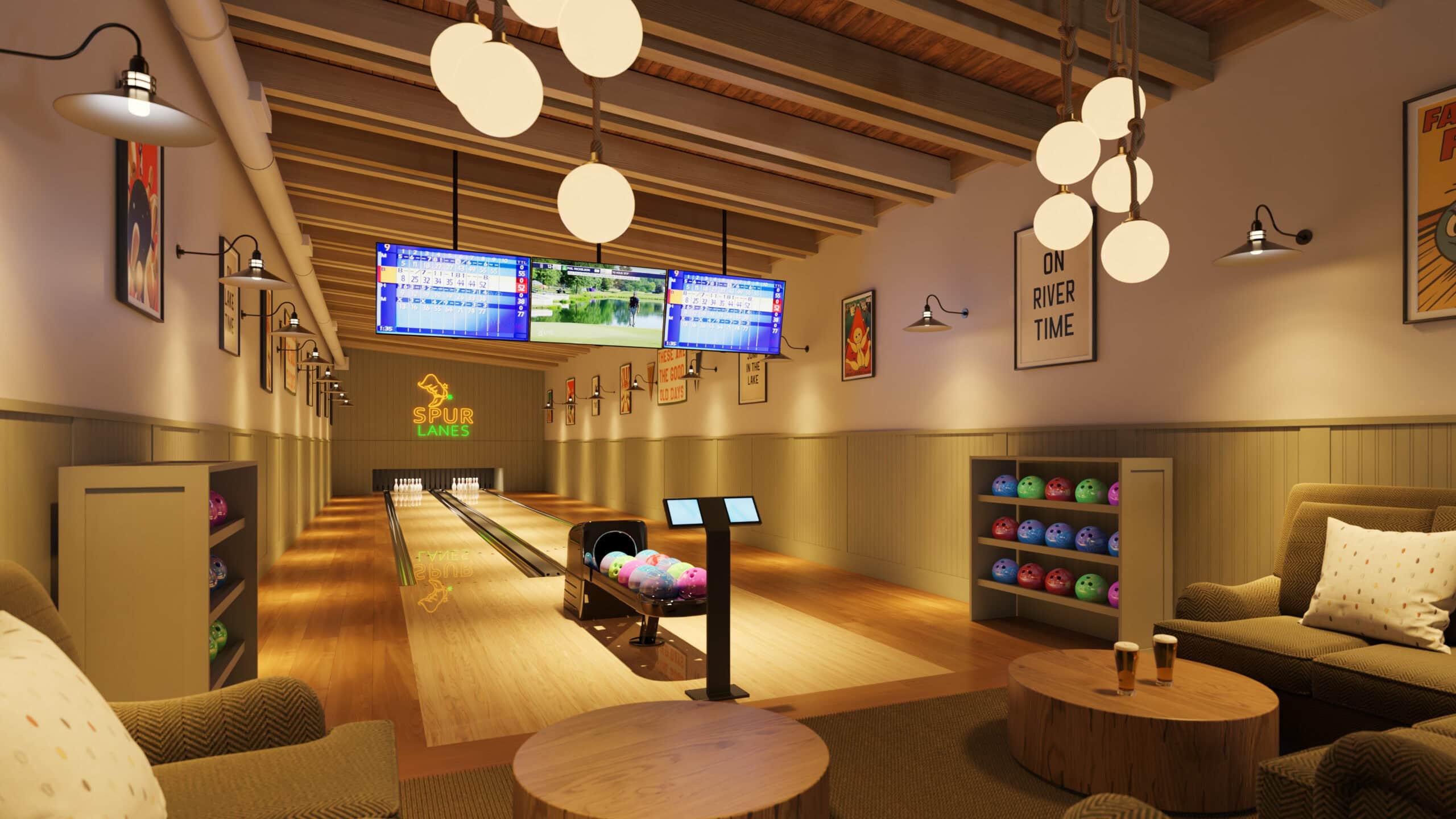 Artist's rendering of the bowling lounge in The Spur