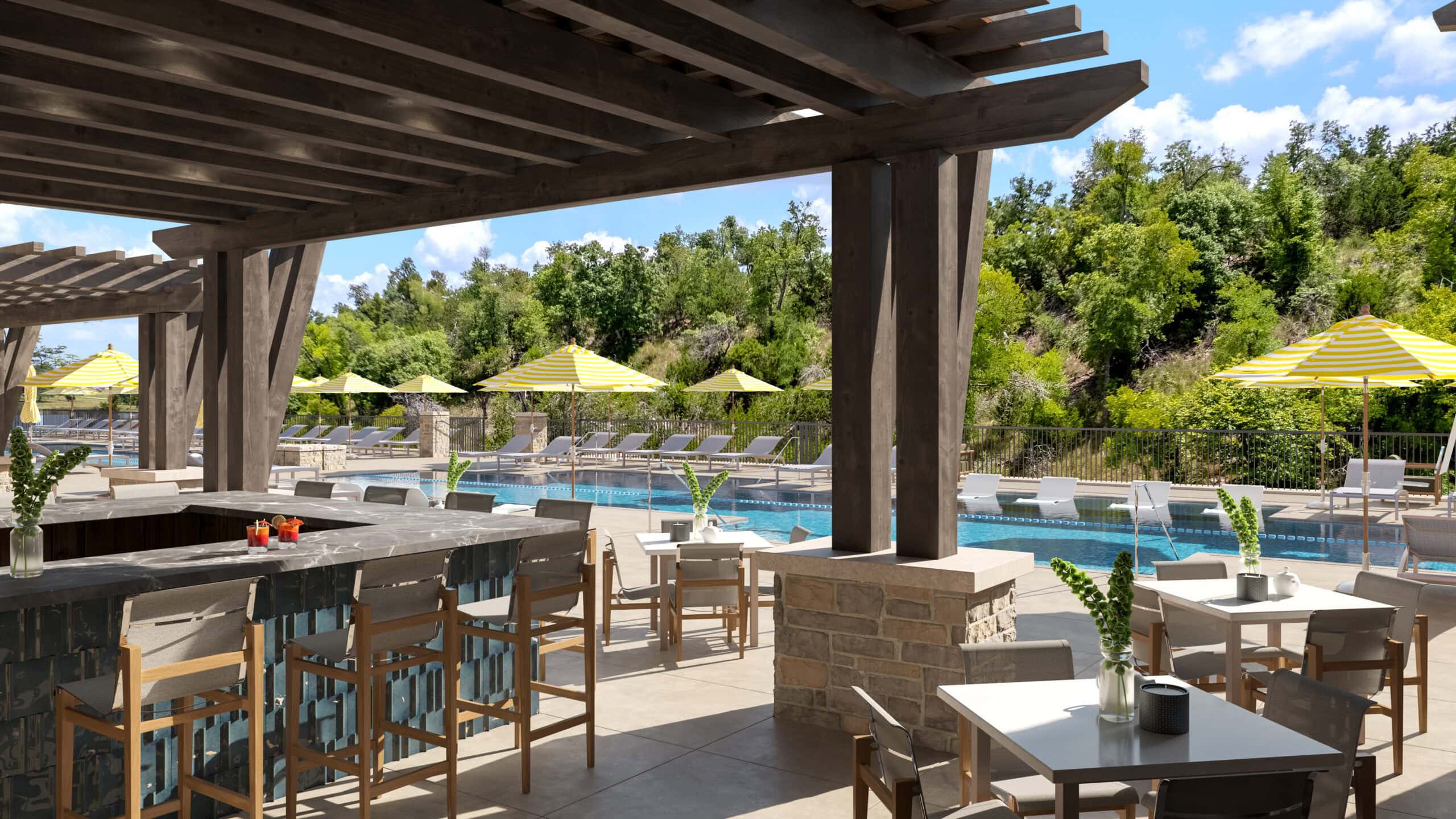Artist's rendering of the view of the adult pool from the poolside bar
